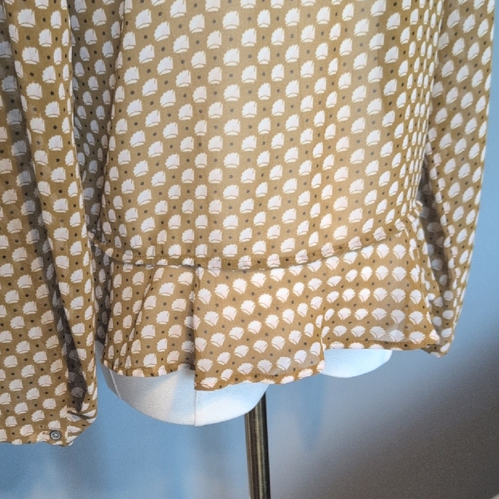 LOFT Petite Tan Patterned Ruffle Blouse - Picture 5 of 5